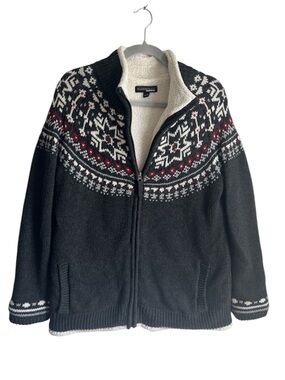 Stormpack Sherpa-Lined Fair Isle Full Zip Sweater Jacket Size L